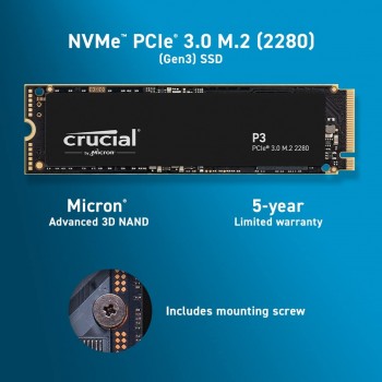 Crucial P3 1TB 3D NAND NVMe M.2 SSD Up to 3500 MB/s 
