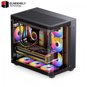 JONSBO TK-3 Black One-Piece Curved Glass ATX Mid Tower Pc Case, One-Piece Curved Glass, SP BTF MB/Dual 360 AIO/ATX PSU/40Series GPU, with 10 Fan Positions, 270 Degree Side View Display,Black Chassis