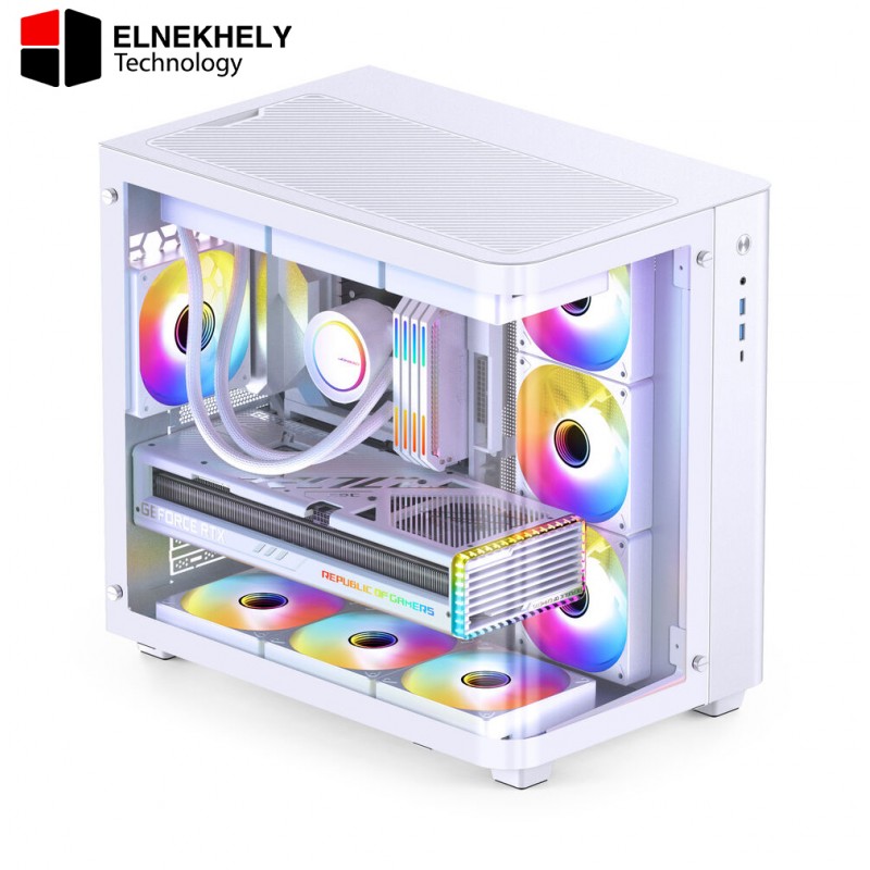 JONSBO TK-3 White One-Piece Curved Glass ATX Mid Tower Pc Case, One-Piece Curved Glass, SP BTF MB/Dual 360 AIO/ATX PSU/40Series GPU, with 10 Fan Positions, 270 Degree Side View Display,White Chassis