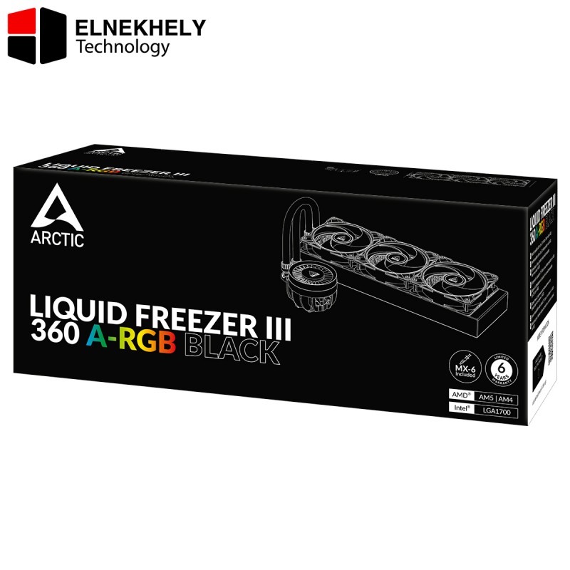 Arctic Liquid Freezer III 360 A-RGB (Black) AIO CPU Cooler - Intel 1851/1700 & AMD AM5/AM4 Compatible - 360mm Radiator - Triple P12 PWM A-RGB Fans - Copper Cold Plate - MX-6 Pre-Applied Thermal Paste - Adjustable A-RGB Lighting