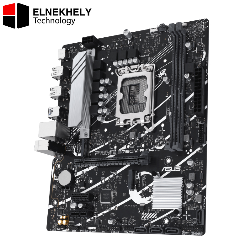 ASUS PRIME B760M-R D4, an Intel B760 LGA 1700 micro-ATX motherboard with PCIe 4.0, two PCIe 4.0 M.2 slots, DDR4, Realtek 2.5Gb Ethernet, HDMI™, SATA 6 Gbps, front USB 5Gbps ports, Aura Sync