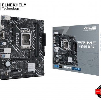 Asus Prime H610M-D D4 Mic ATX Motherboard, LGA 1700 Socket, DDR4 Support, PCIe 4.0, M.2 Slot, 1Gb Ethernet, HDMI