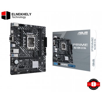 Asus Prime H610M-D D4 Mic ATX Motherboard, LGA 1700 Socket, DDR4 Support, PCIe 4.0, M.2 Slot, 1Gb Ethernet, HDMI