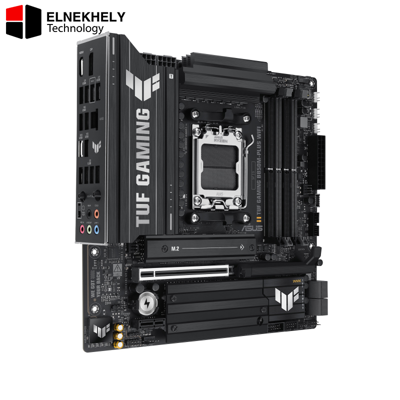 ASUS TUF Gaming B850M-PLUS WiFi AMD AM5 B850 mATX Motherboard, 14+2+1 80A DrMOS Stages, DDR5, PCIe 5.0, 3X M.2, Wi-Fi 6E, 2.5Gb LAN, DP, HDMI™, USB 10Gbps & 20Gbps Type-C®, BIOS Flashback™, Aura Sync