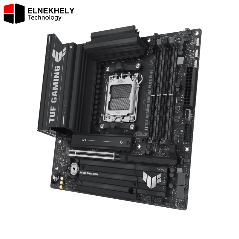 ASUS TUF Gaming B850M-PLUS WiFi AMD AM5 B850 mATX Motherboard, 14+2+1 80A DrMOS Stages, DDR5, PCIe 5.0, 3X M.2, Wi-Fi 6E, 2.5Gb LAN, DP, HDMI™, USB 10Gbps & 20Gbps Type-C®, BIOS Flashback™, Aura Sync