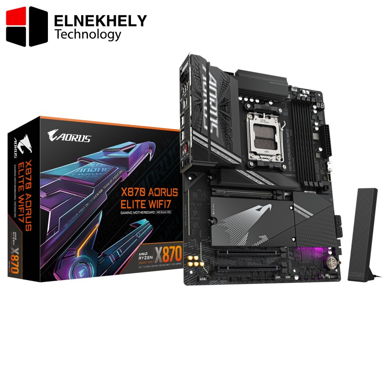 GIGABYTE X870 AORUS Elite WIFI7 AMD AM5 LGA 1718 Motherboard, ATX, DDR5, 4X M.2, PCIe 5.0, USB4, WIFI7, 2.5GbE LAN, EZ-Latch