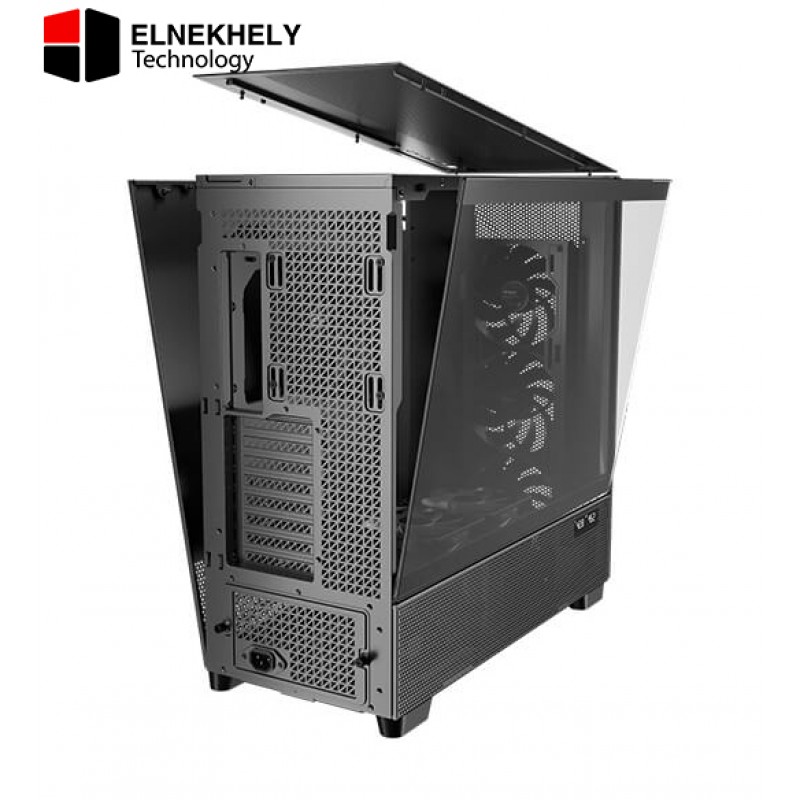 Antec Flux Pro, 6 x PWM Fans Included, High-Airflow Front Panel with Walnut Wood, iShift PSU 90° Mount, USB3.0 x 2, Type-C, 420mm Radiator Support, Temp. Display, Full-Tower E-ATX PC Case