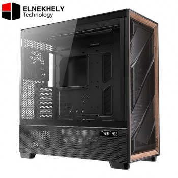 Antec Flux Pro, 6 x PWM Fans Included, High-Airflow Front Panel with Walnut Wood, iShift PSU 90° Mount, USB3.0 x 2, Type-C, 420mm Radiator Support, Temp. Display, Full-Tower E-ATX PC Case