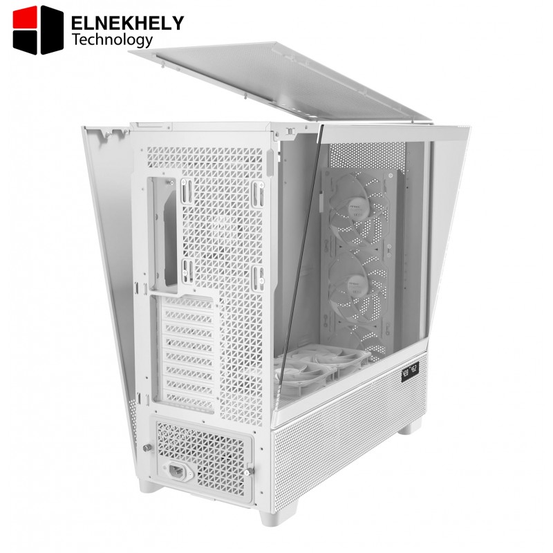 Antec Flux Pro White, 6 x PWM Fans Included, High-Airflow Front Panel with Birch Wood, iShift PSU 90° Mount, USB3.0 x 2, Type-C, 420mm Radiator Support, Temp. Display, Full-Tower E-ATX PC Case