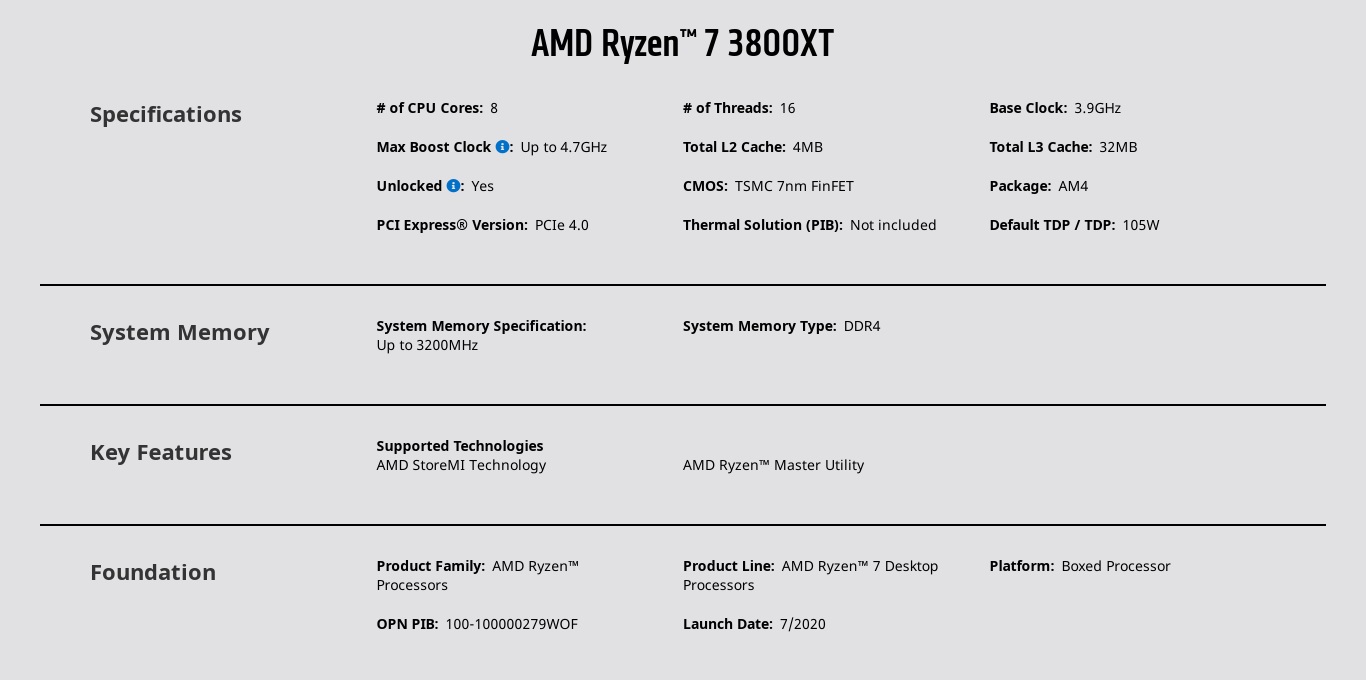 Amd ryzen discount 7 3800xt box