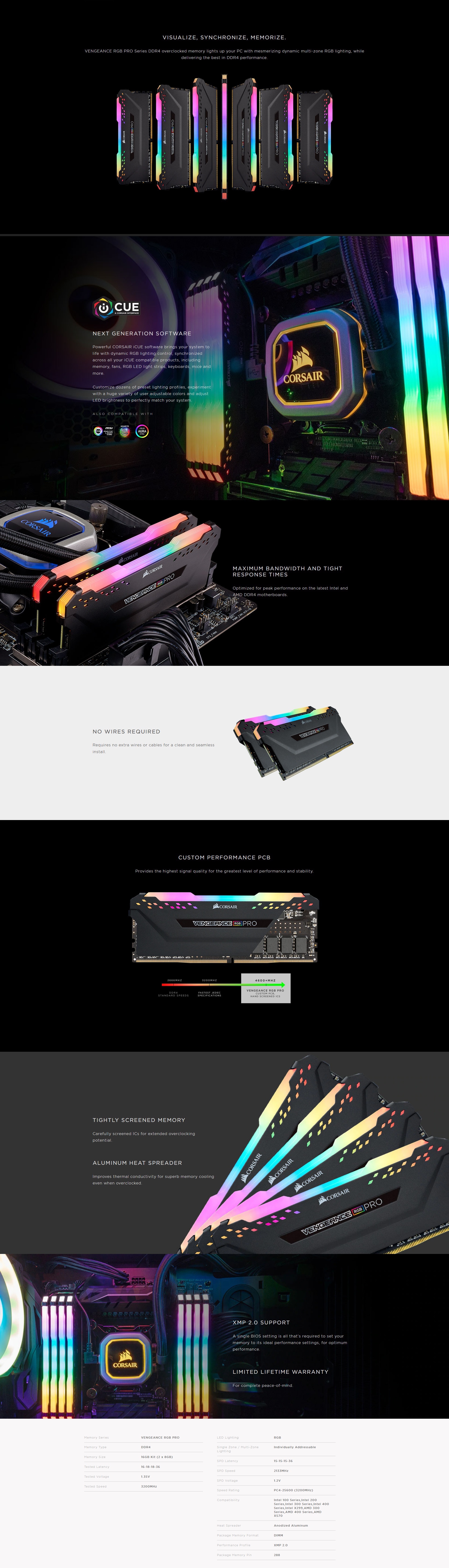 Corsair VENGEANCE RGB PRO Black 16GB (2 x 8GB) 3200MHz CL16 DDR4 Memory -  CMW16GX4M2C3200C16