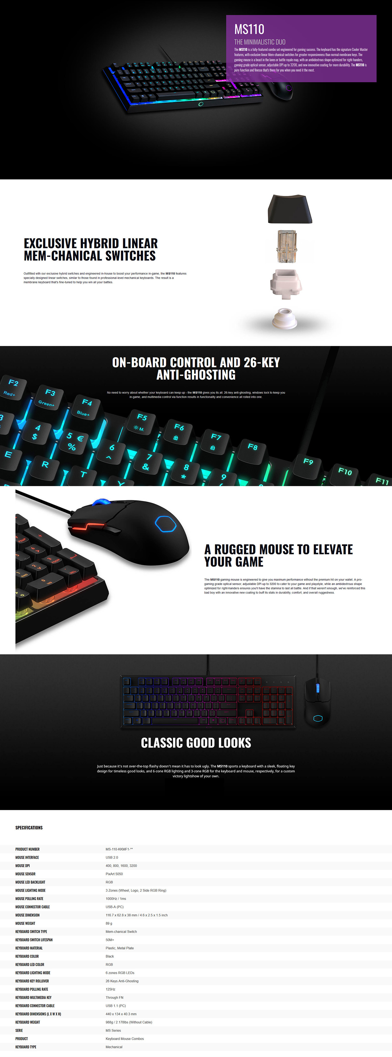 Cooler Master Ms110 Hybrid Mem Chanical Switches Rgb Gaming Combo Ms 110 Kkmf1