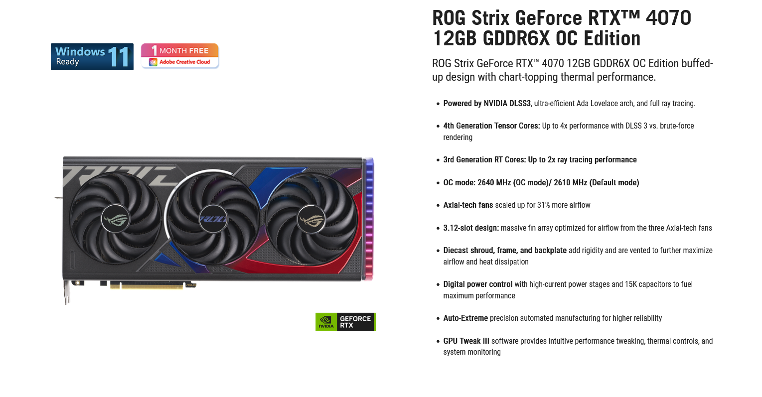 ROG STRIX GeForce RTX™ 4070 Ti 12GB GDDR6X OC Edition