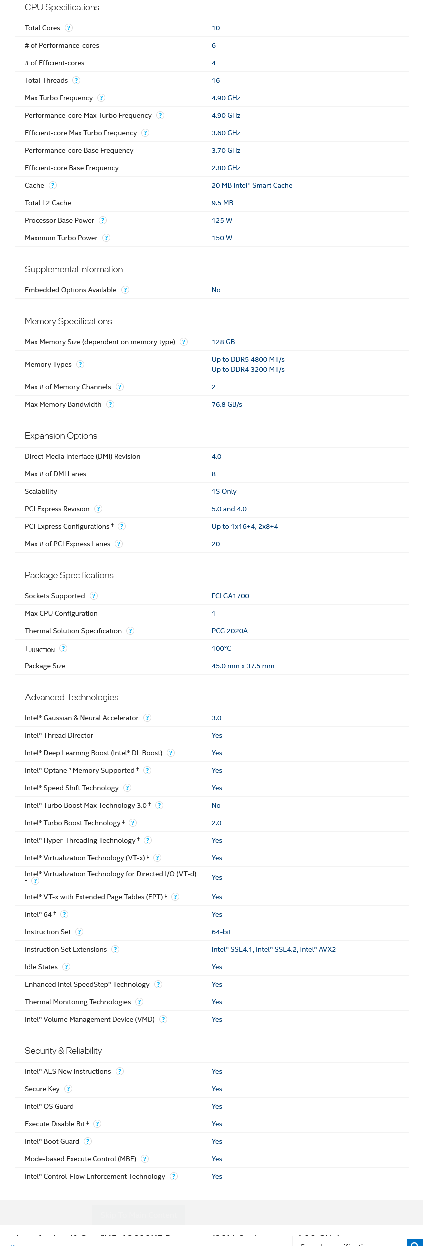 Intel Core i5-12600Kf Alder Lake 10-Cores 16-Threads ( 4.9 GHz